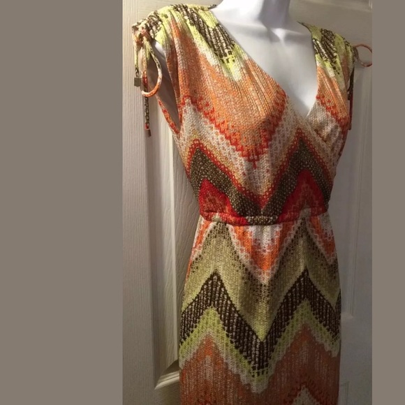 CHICO’S Tessa Chevron Maxi Summer Sun Dress Knit Colorful Crochet Green Orange - Picture 3 of 8